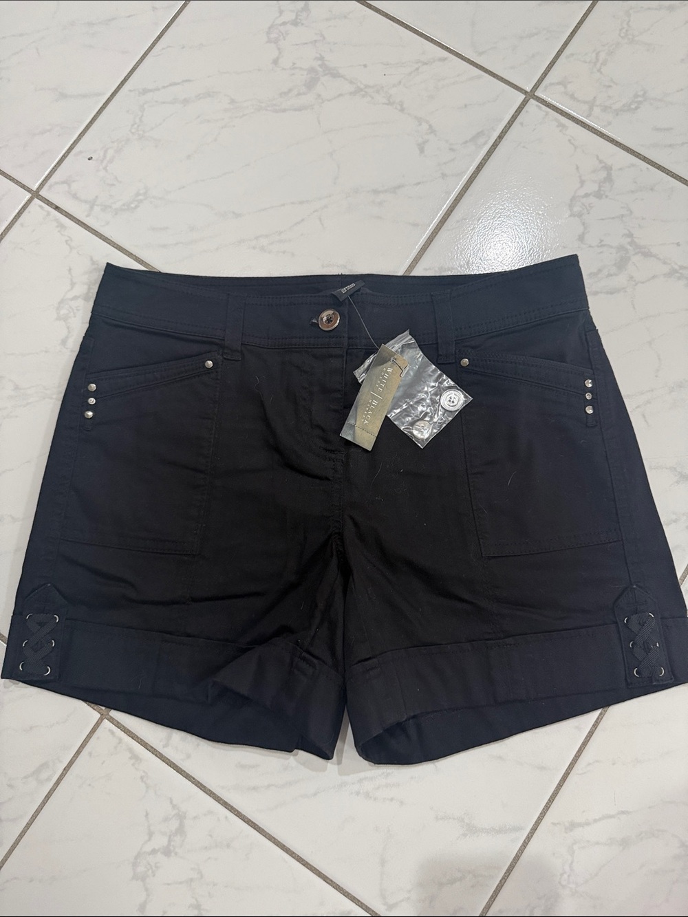 White House Black Market Black Cuffed Lace-Up Pocket Shorts